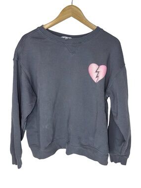 Wildfox Women's Gray Pullover Sweatshirt with Pink Broken Heart Graphic